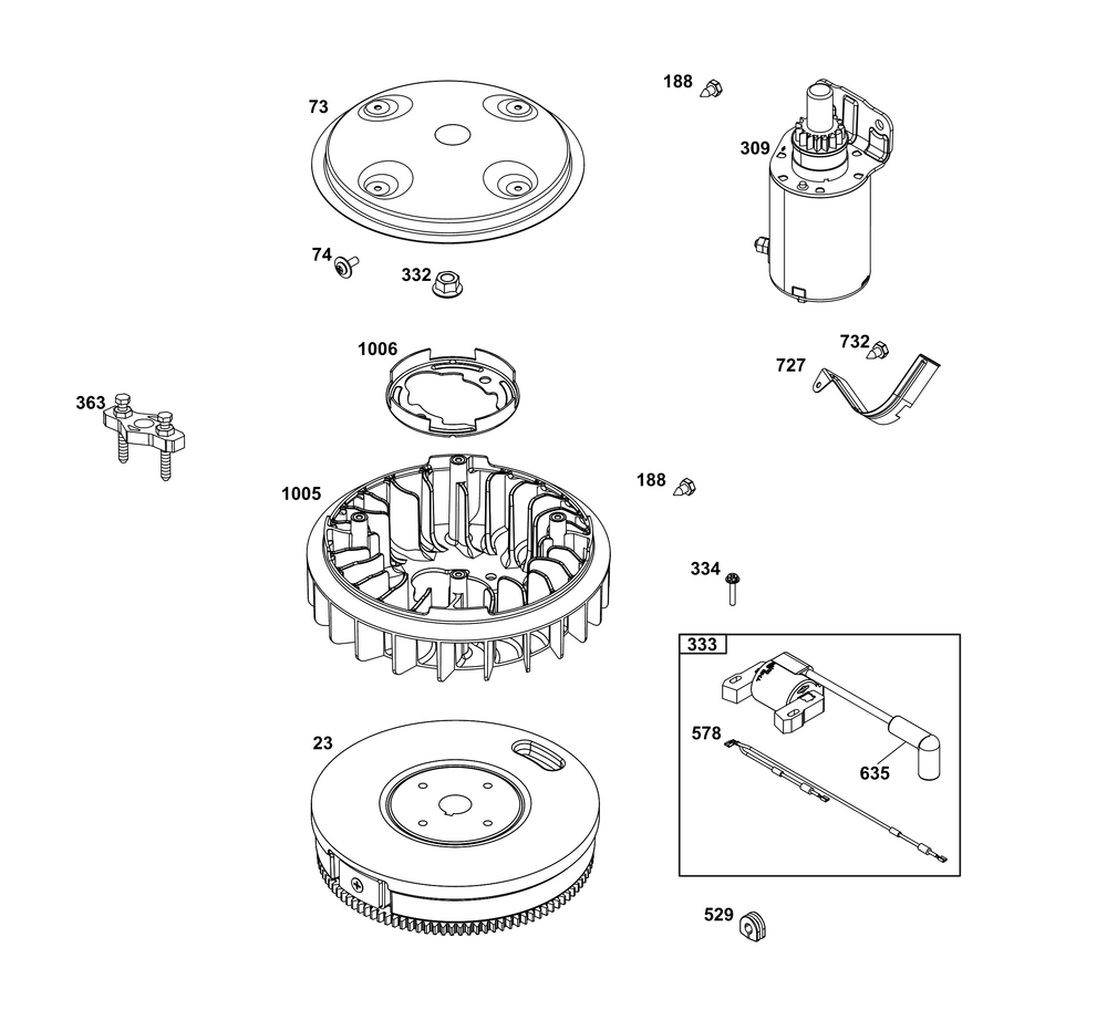 Flywheel, Ignition, And Starter Group Diagram and Parts List for 389575-0003-E1 200000 - 399999 Briggs and Stratton Engine